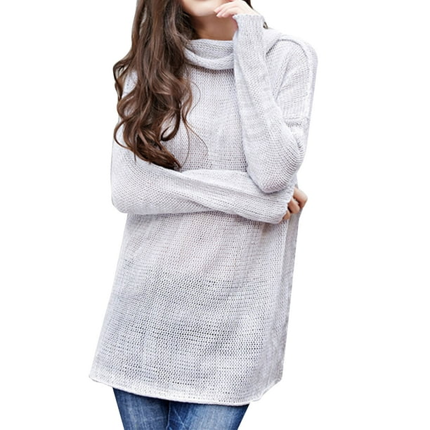 Mens Long Sleeve Cowl Neck Pullover Chunky Knit Long Sleeve Sweater Jumper Top